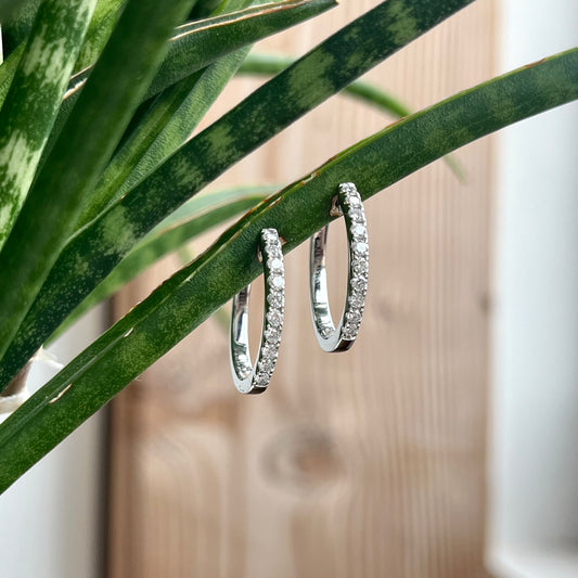 18K White Gold Diamond Hoop Earrings