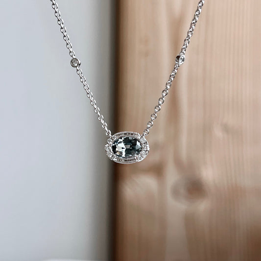 14K White Gold Gray Spinel and Diamond East/West Necklace