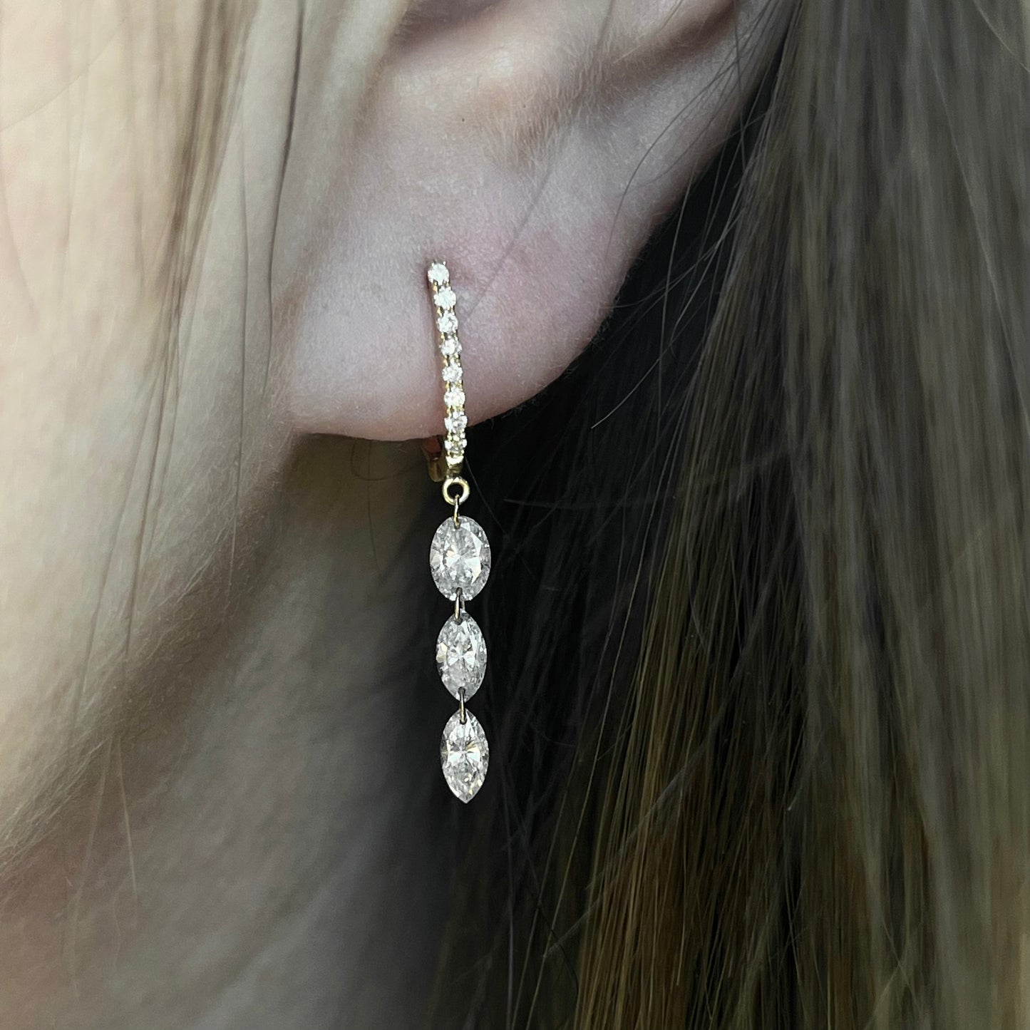 14K Yellow Gold Marquise/Oval Floating Diamond Earrings 1.25CTW