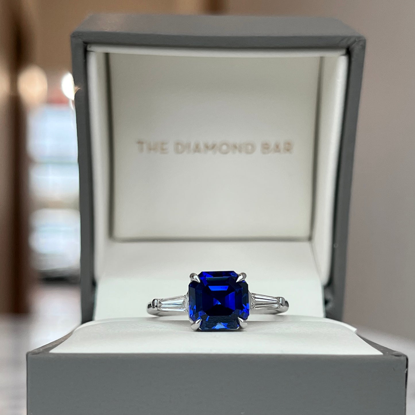 14K White Gold Sapphire and Diamond Three Stone Ring