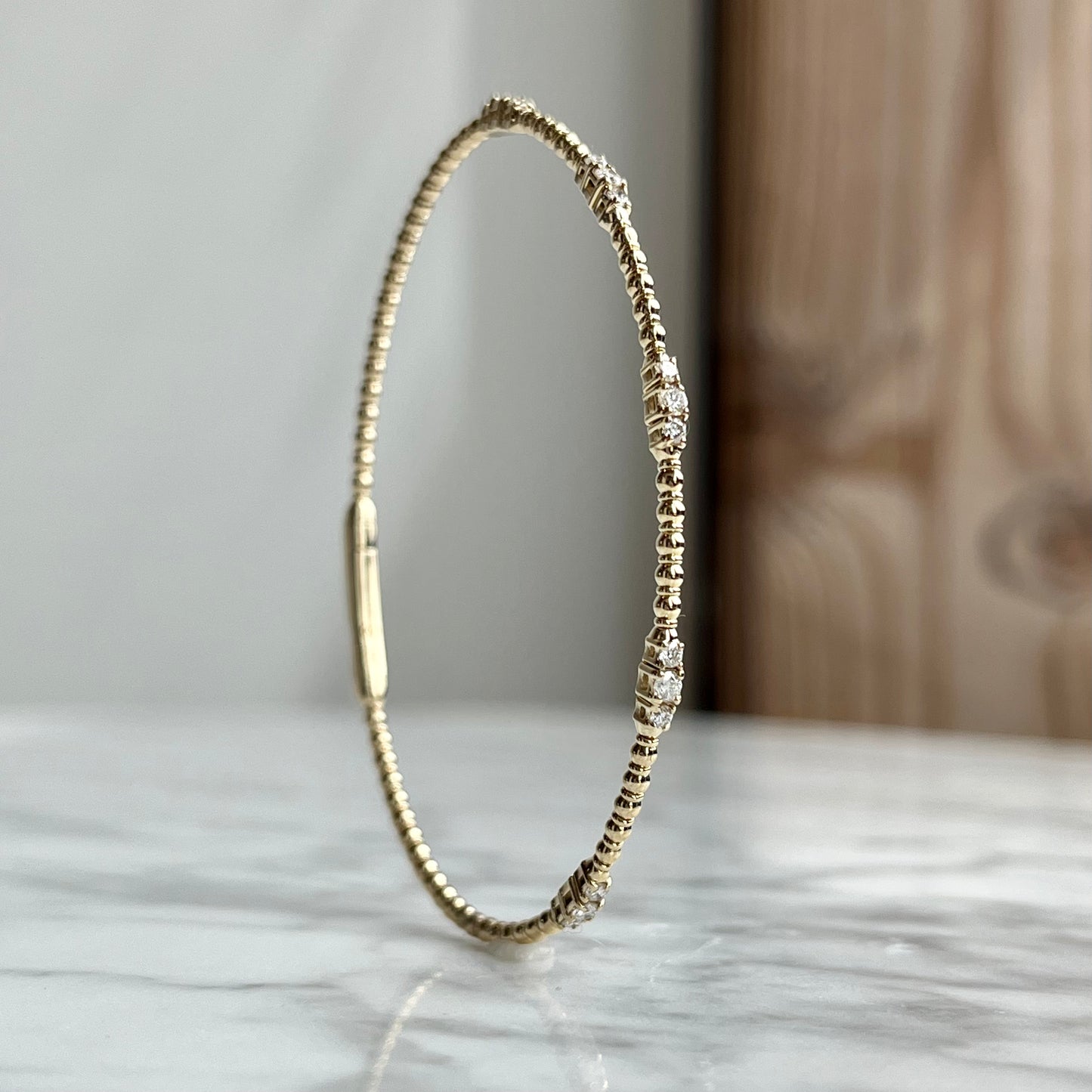 14K Yellow Gold "Dainty" Diamond Flexible Bangle Bracelet