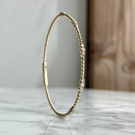 14K Yellow Gold "Dainty" Diamond Flexible Bangle Bracelet