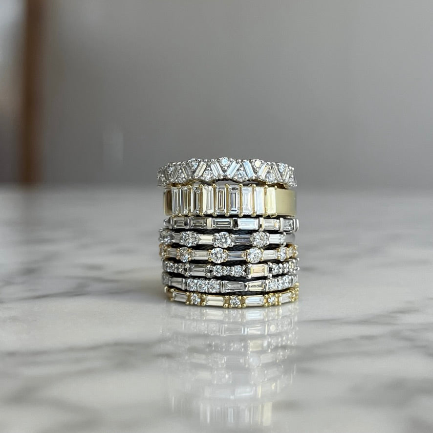 14K Gold Art Deco Anniversary Band - Elegant 3/8CTW Scattered Design with Prong-Set Baguette and Round Diamonds