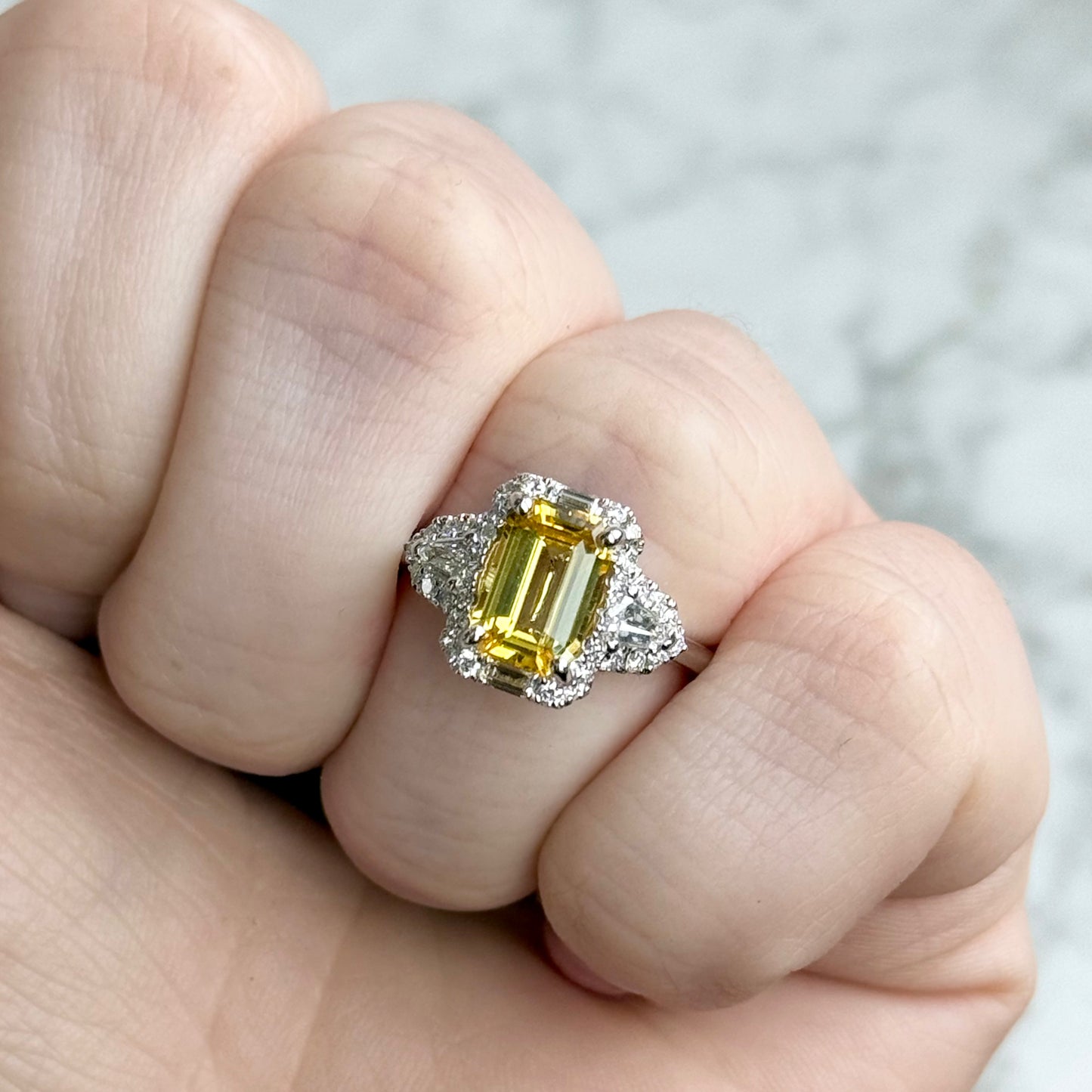 18K White Gold Yellow Sapphire and Diamond Ring