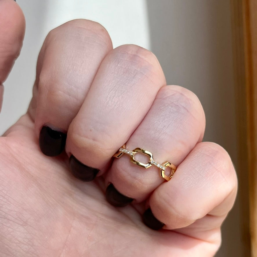 14K Diamond Square Link Ring