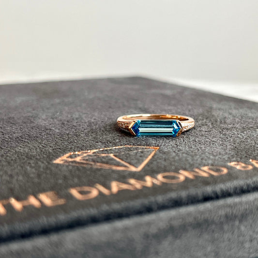 14K East West Hexagon Blue Topaz and Diamond Ring