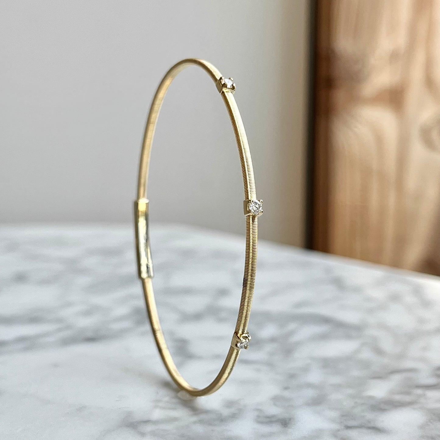 14K Yellow Gold Diamond Flexible Bangle Braclet