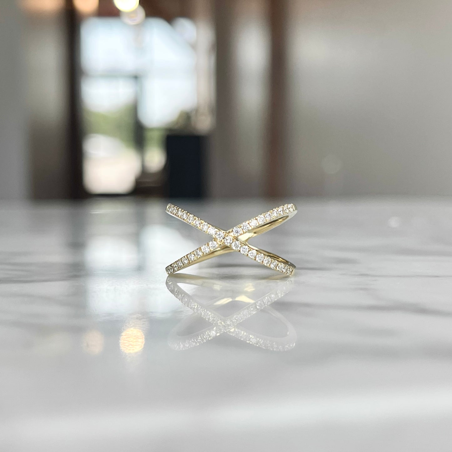 18K Yellow Gold Diamond Criss Cross Ring 26/100CTW