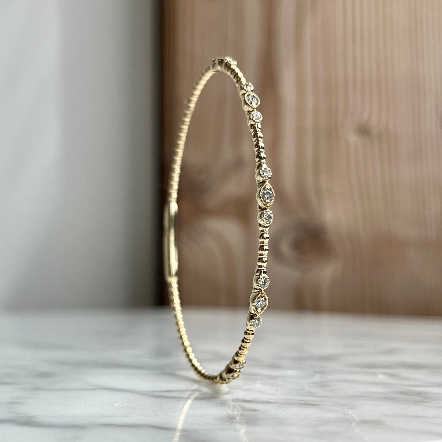14K Yellow Gold "Vintage Inspired" Diamond Flexible Bangle Bracelet