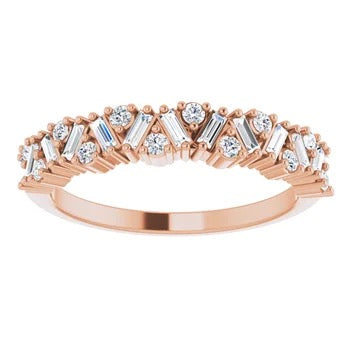 14K Gold Art Deco Anniversary Band - Elegant 3/8CTW Scattered Design with Prong-Set Baguette and Round Diamonds