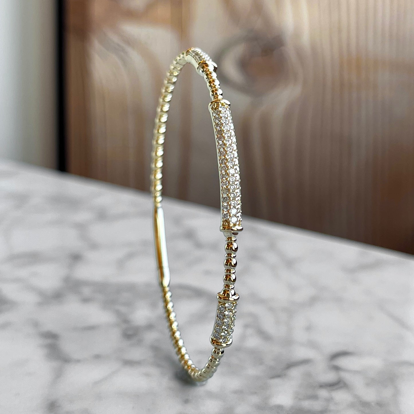 14K Yellow gold Pave Diamond 3-Station Flexible Bracelet