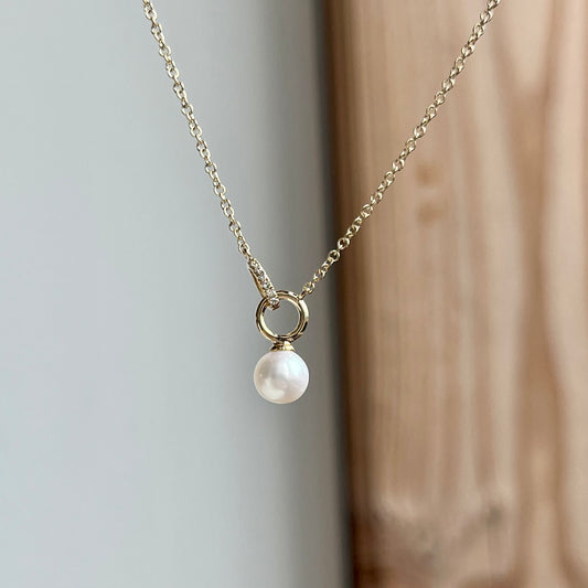 14K Yellow Gold Pearl and Diamond Necklace