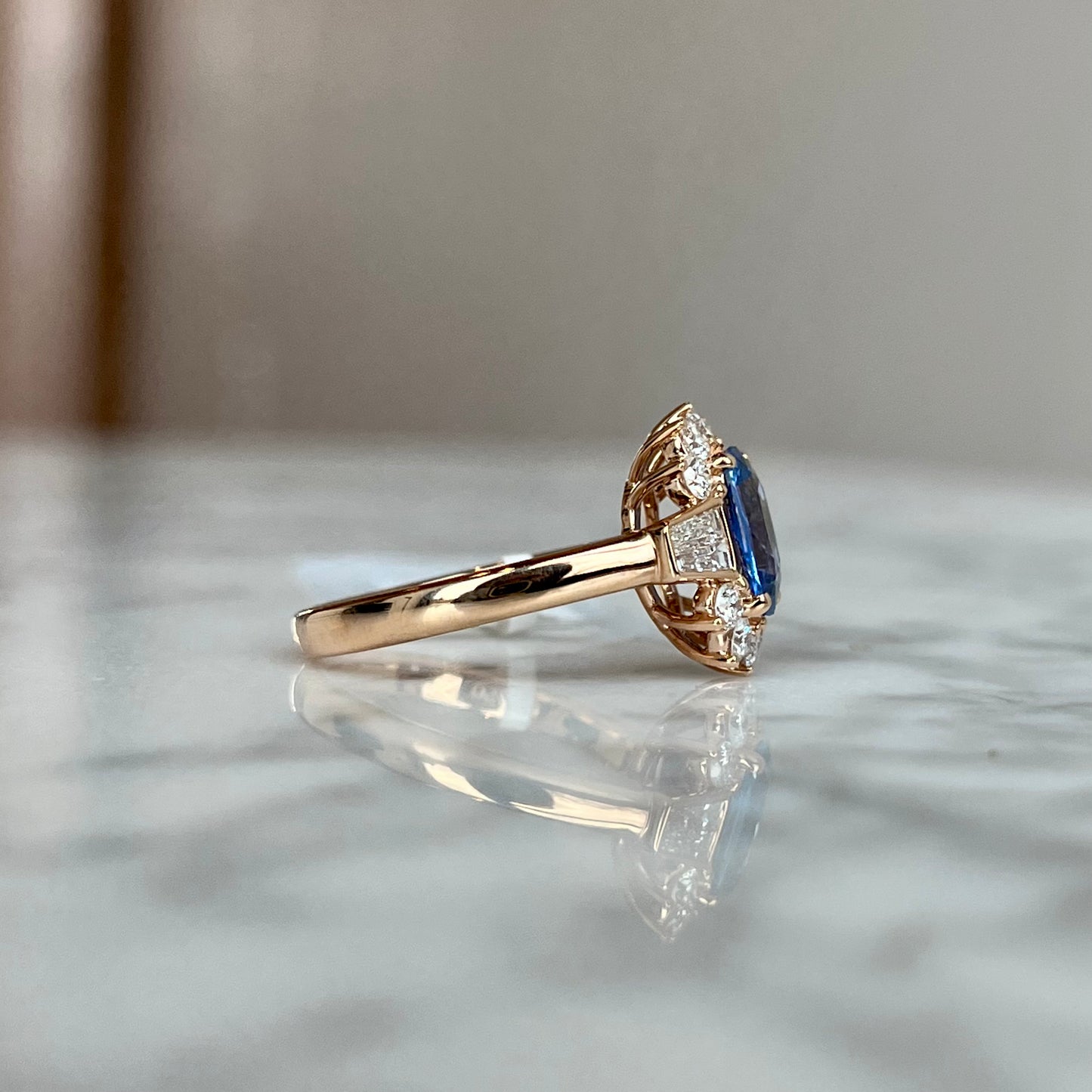 18K Rose Gold No Heat Natural Burma Blue Sapphire and Diamond Ring