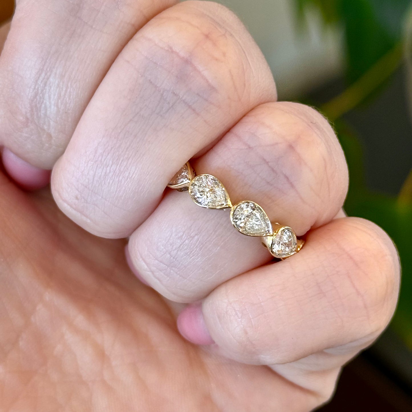 14K Yellow Gold Bezel East/West Pear Shape Diamond Band 1.22CTW