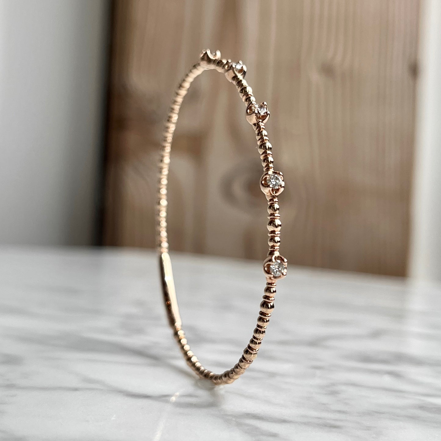 14K Rose Gold 5-Stone Station Flexible Bangle Bracelet