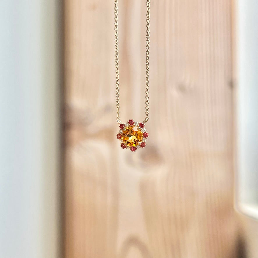 14K Yellow Gold Citrine, Orange Sapphire and Diamond Necklace