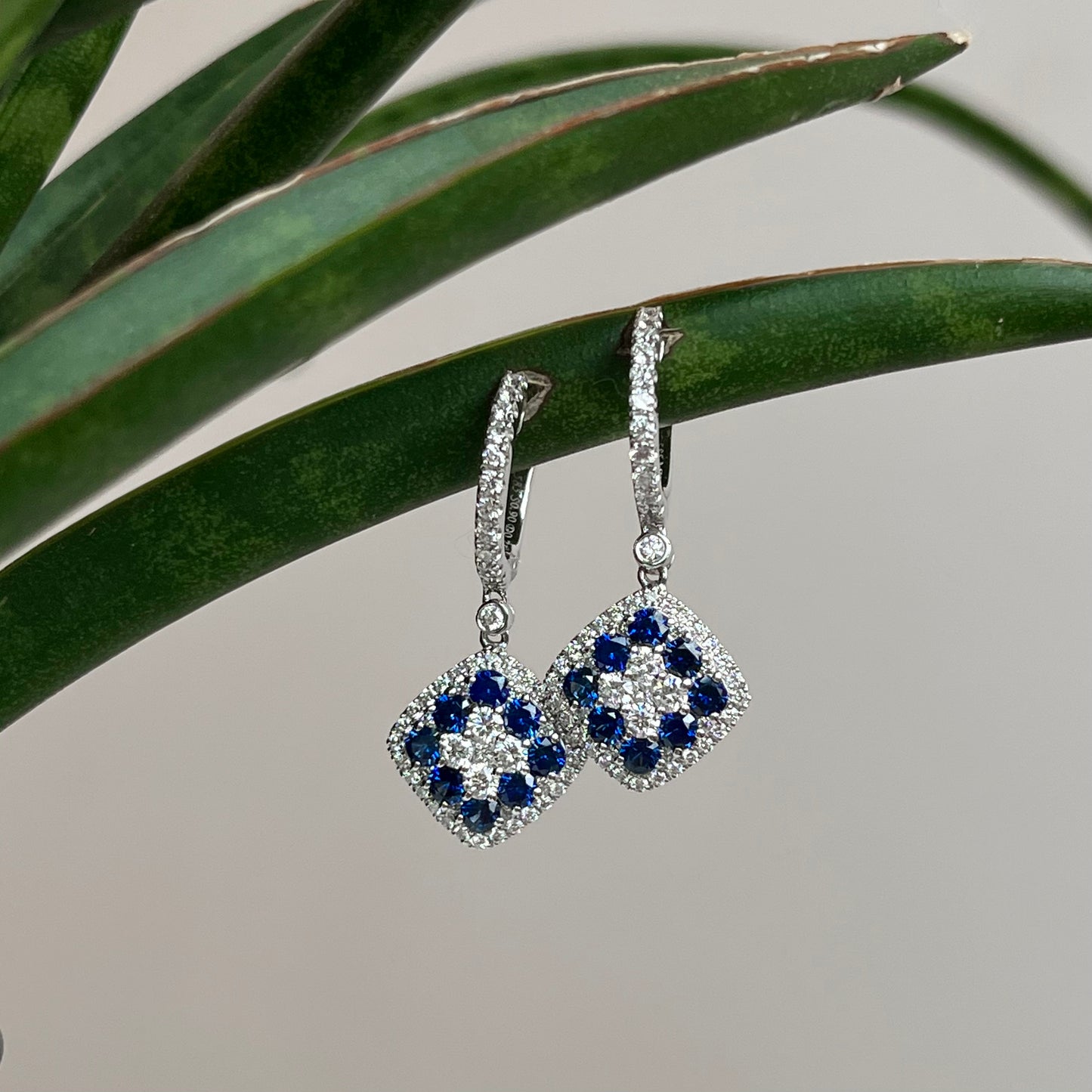 14K White Gold Sapphire and Diamond Dangle Earrings