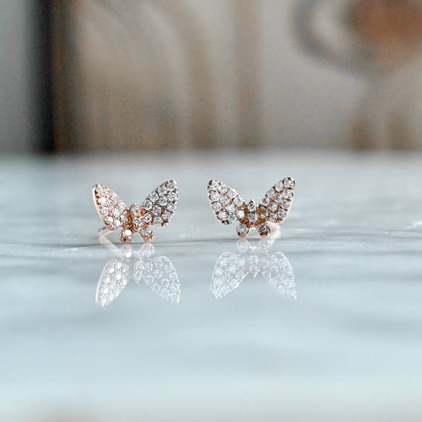 14K Pavé Diamond Butterfly Post Earrings 14/100CTW