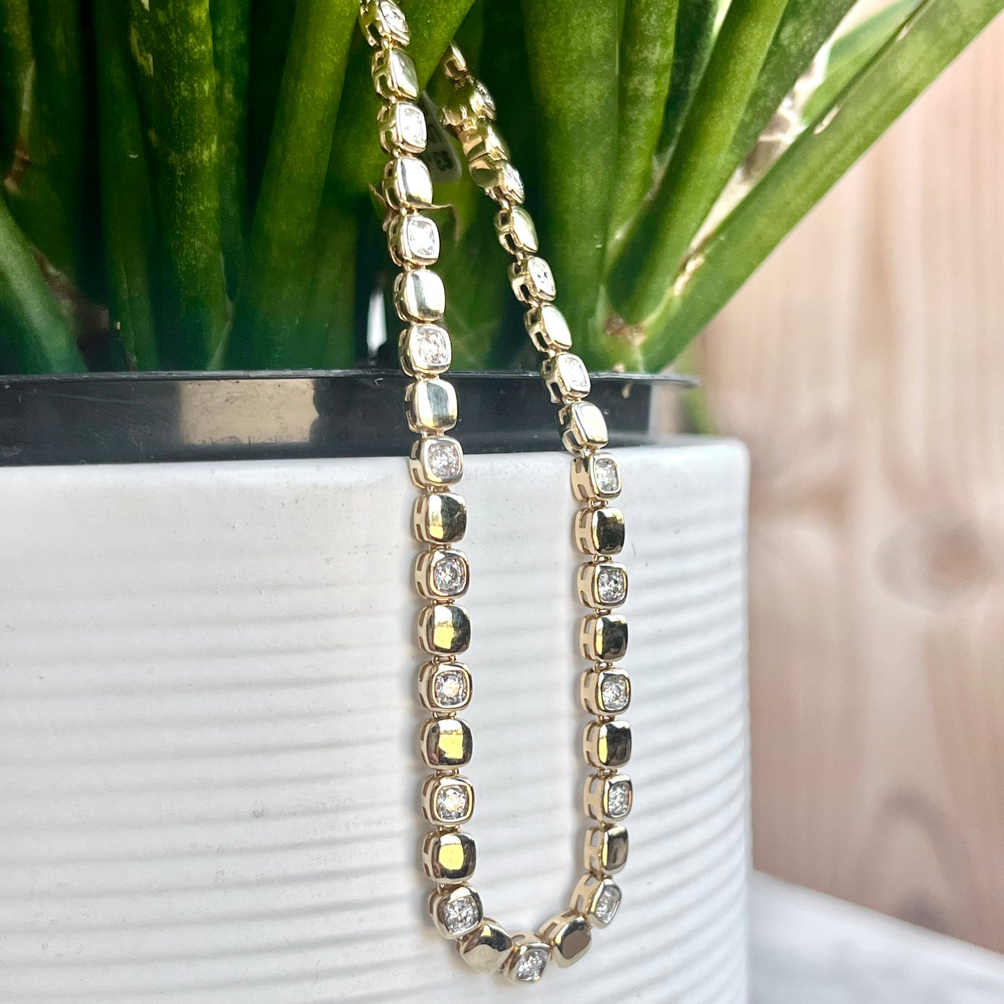 14K Yellow Gold Diamond "Square" Line Bracelet