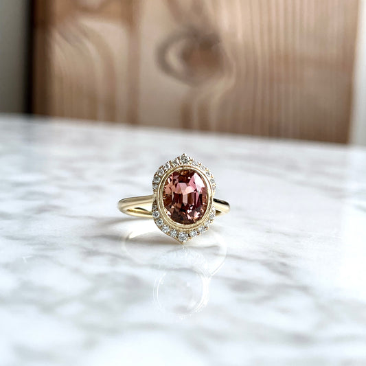 14K Yellow Gold Tourmaline and Diamond Ring