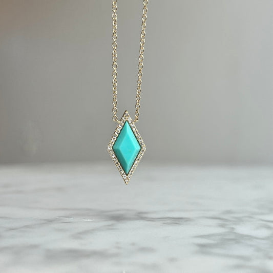 14K Semi-Prescious Kite and Diamond Halo Necklace