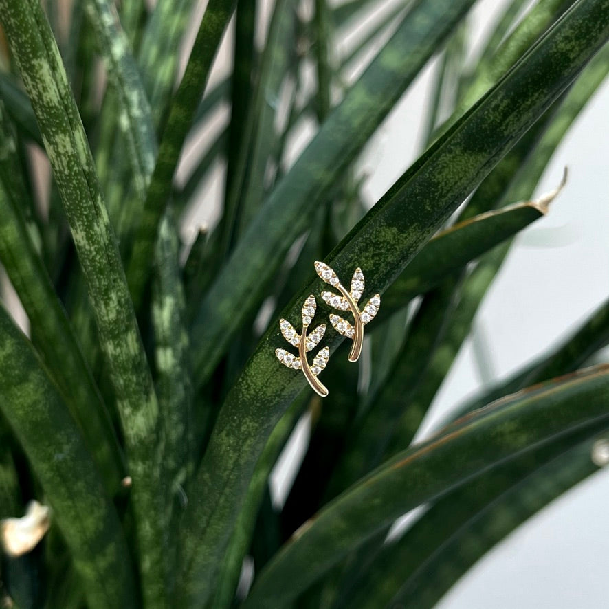 14K Yellow Gold Diamond Stud Vine Earrings