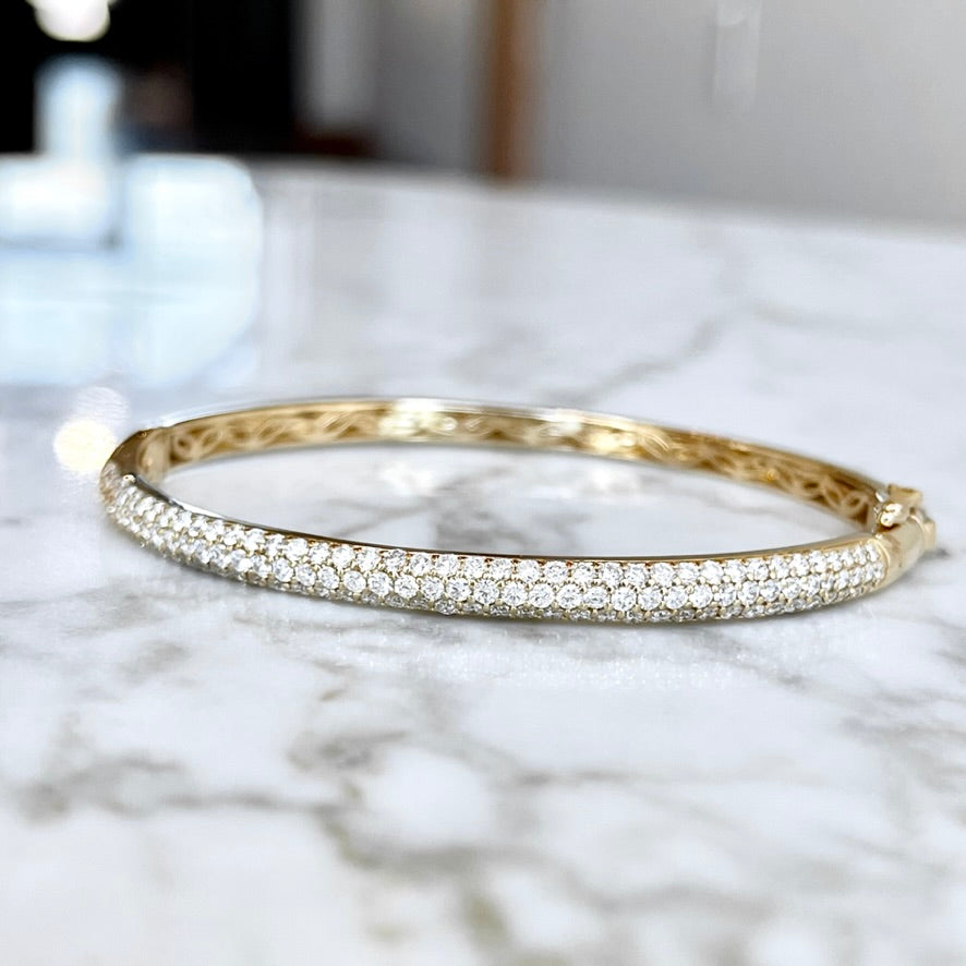 14K Yellow Gold Pave Diamond Bangle Bracelet 2.08CTW