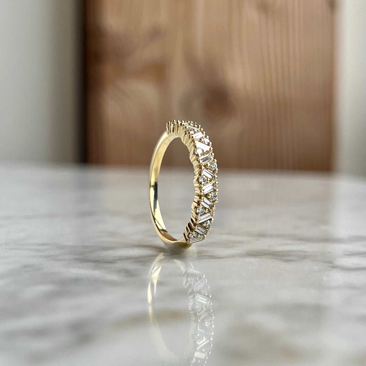 14K Gold Art Deco Anniversary Band - Elegant 3/8CTW Scattered Design with Prong-Set Baguette and Round Diamonds