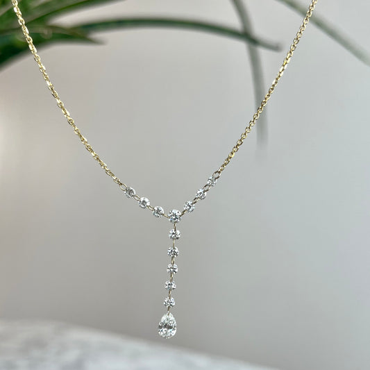 14K Yellow Gold Floating Diamond Lariat Necklace 91/100CTW