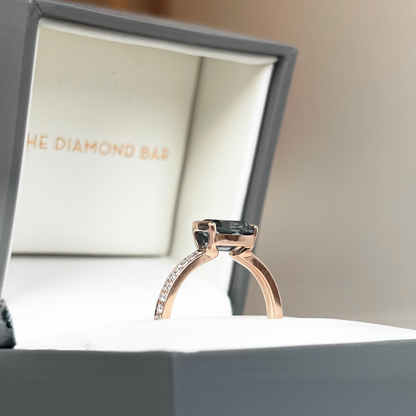 14K Rose Gold East/West Gray Spinel and Diamond Ring