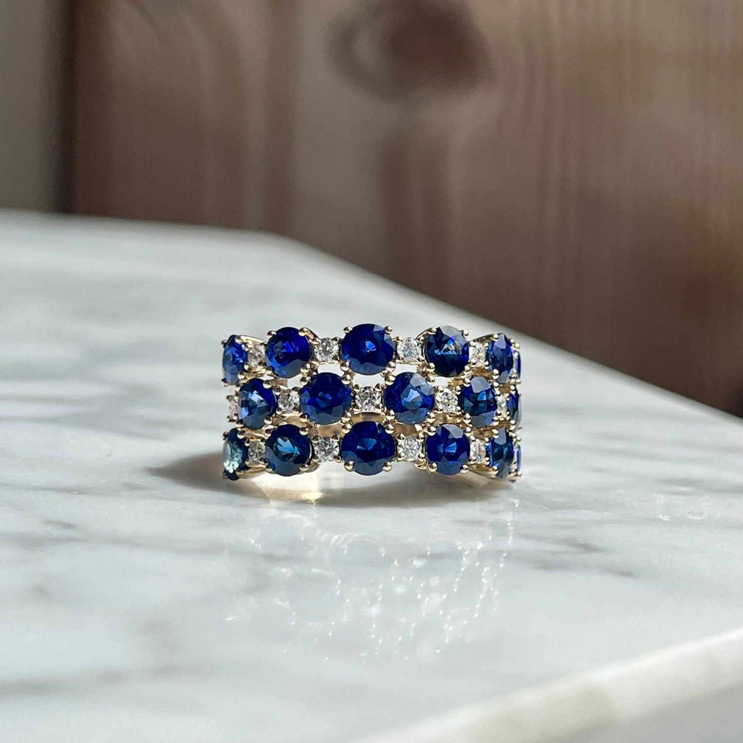 14K Yellow Gold Sapphire and Diamond Anniversary Band