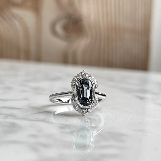 14K White Gold Spinel and Diamond Ring