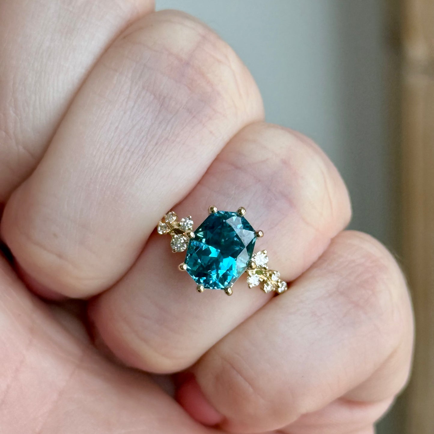 14K Yellow Gold Zircon and Diamond Ring