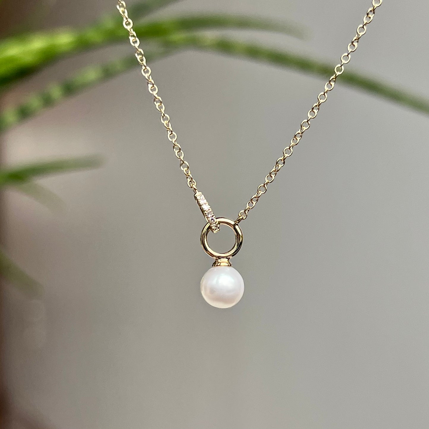 14K Yellow Gold Pearl and Diamond Necklace