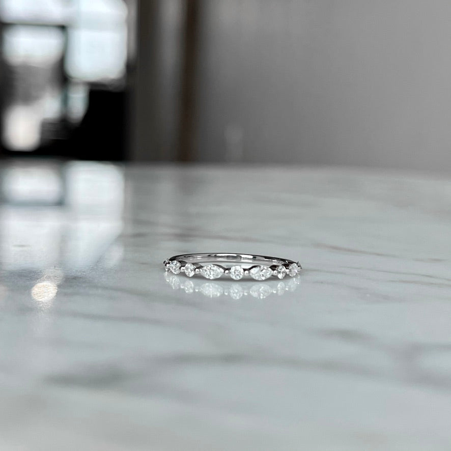 18K White Gold Marquise and Diamond Single Prong Wedding Band