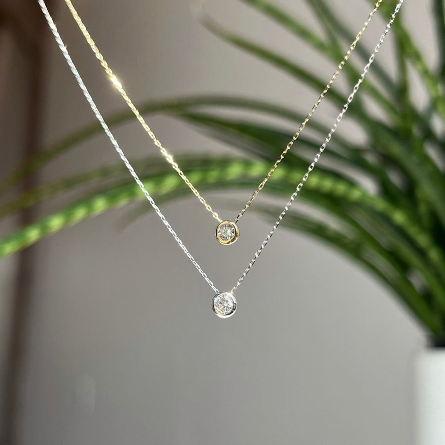 18K natural diamond round bezel necklace 10/100CT