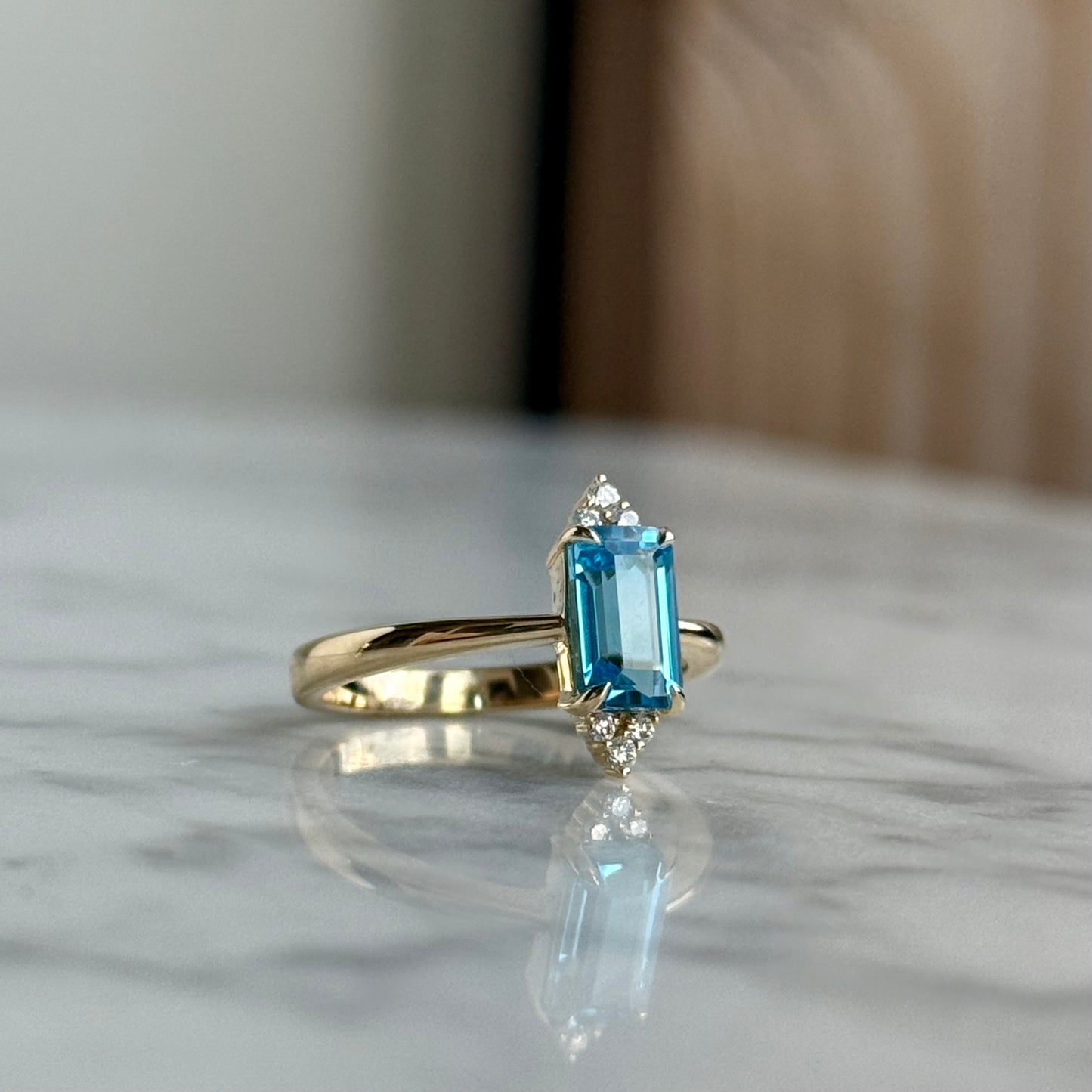 14K Yellow Gold Topaz and Diamond Ring