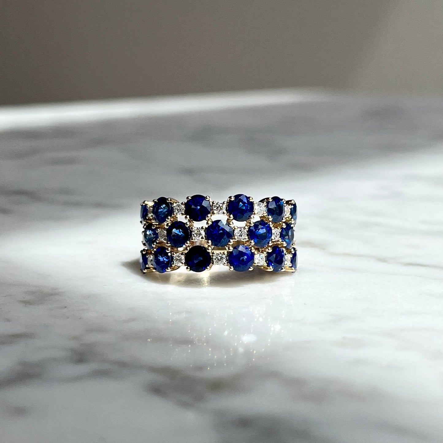 14K Yellow Gold Sapphire and Diamond Anniversary Band