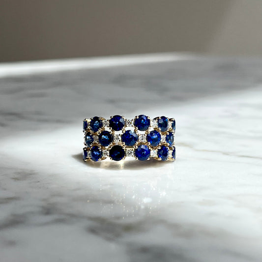 14K Yellow Gold Sapphire and Diamond Anniversary Band