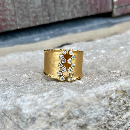 14K Yellow Gold Matte Hammered Cuff Ring