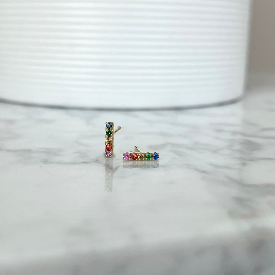 14K Yellow Gold Sapphire Bar Stud Earrings