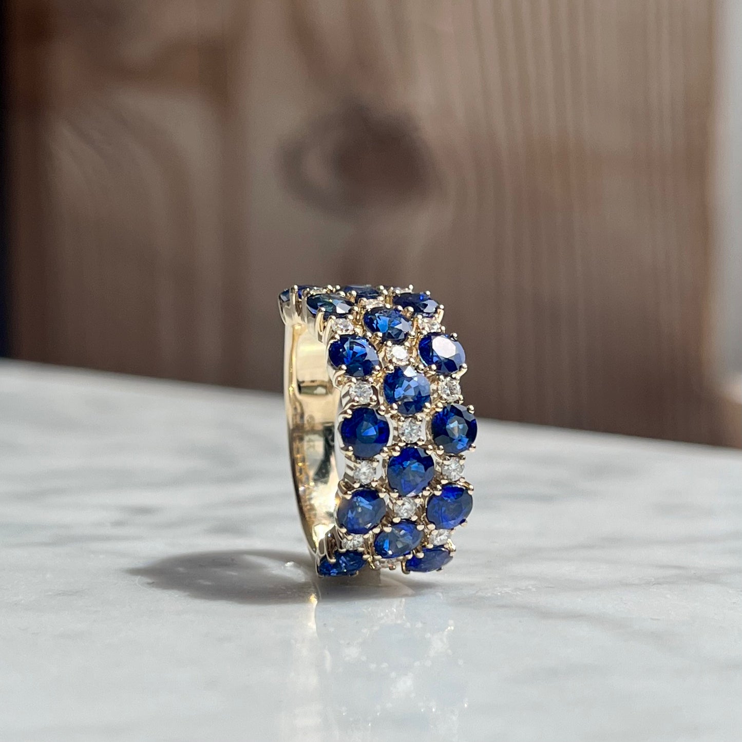 14K Yellow Gold Sapphire and Diamond Anniversary Band