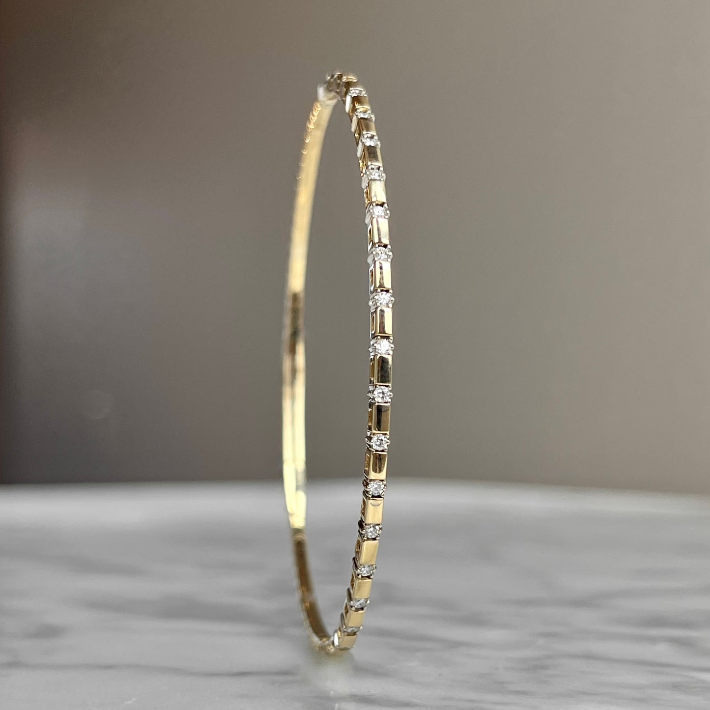 14K Yellow Gold Diamond "Bar" Flexible Bangle Bracelet