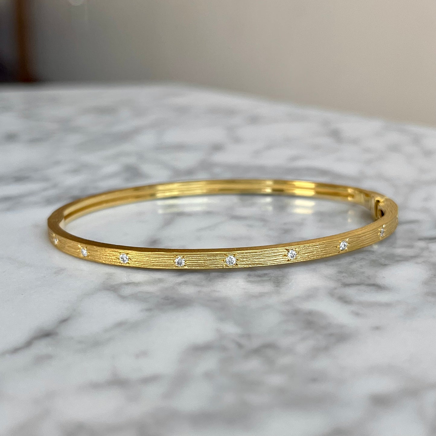 14K Yellow Gold Matte "Star" Diamond Bangle Bracelet