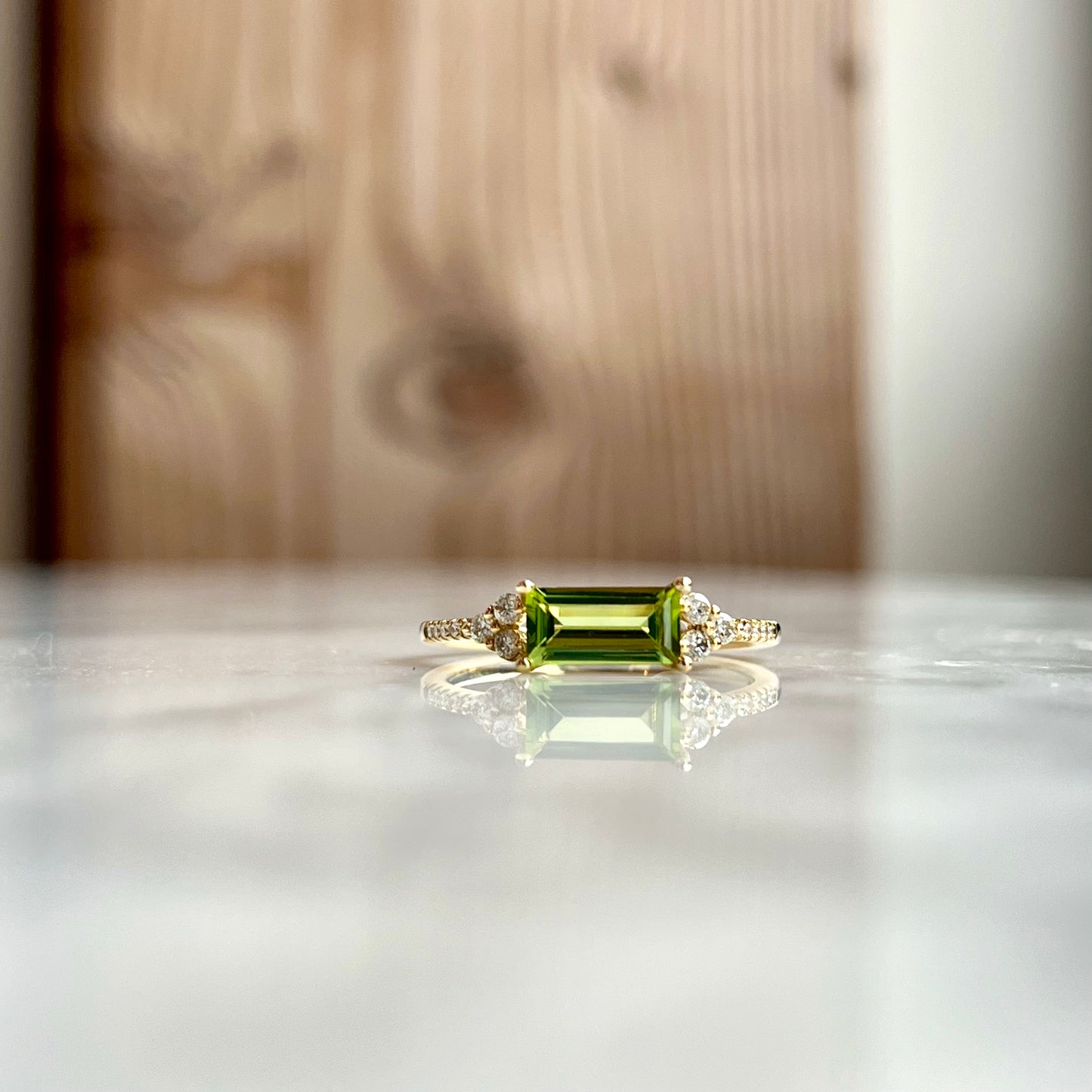 14K Yellow Gold Straight Baguette and Diamond Ring