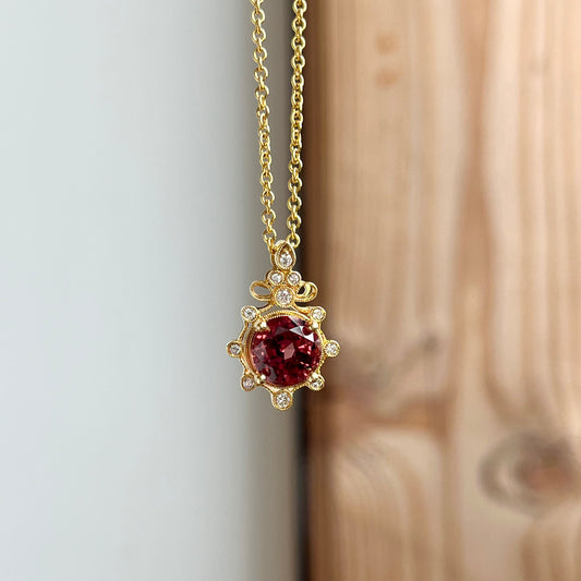 14K Yellow Gold Garnet and Diamond Vintage Necklace