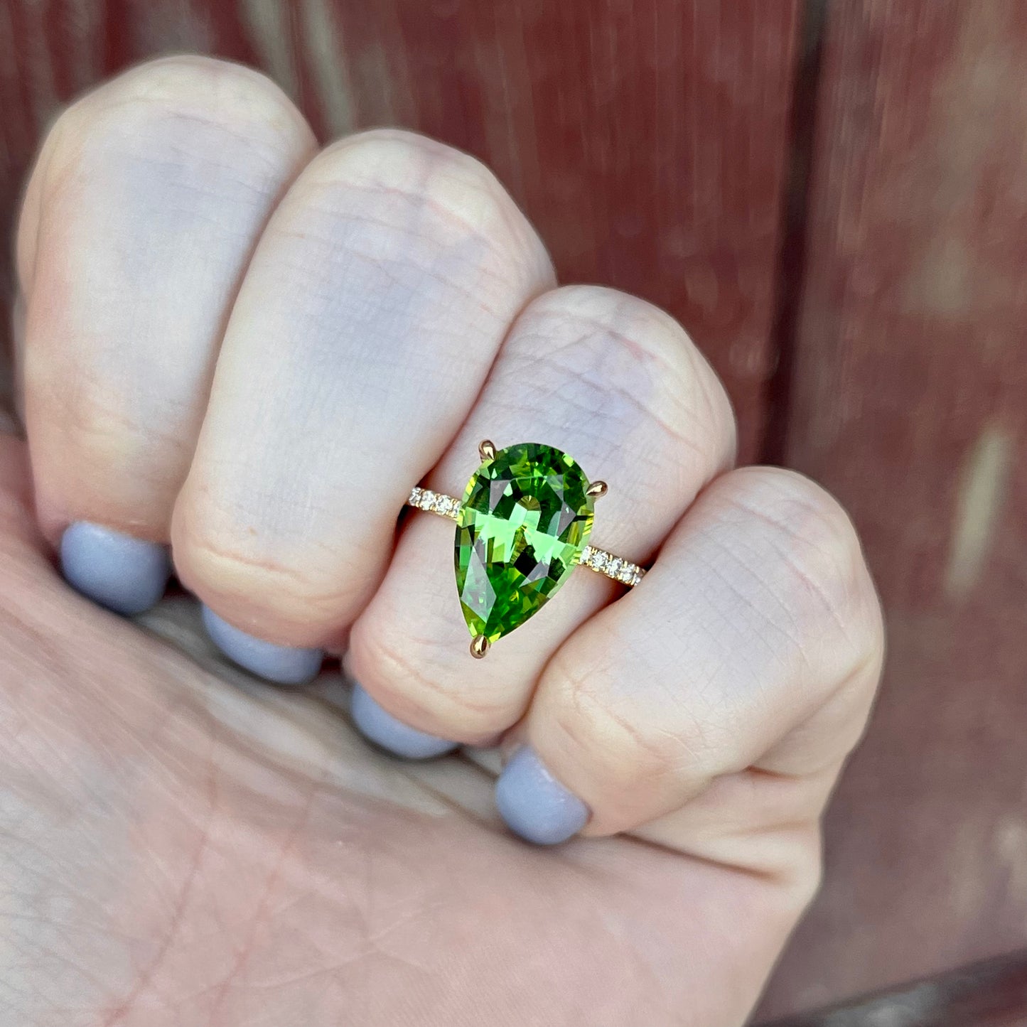 18K Yellow Gold Peridot Hidden Halo Diamond Accented Ring 5.07CTW