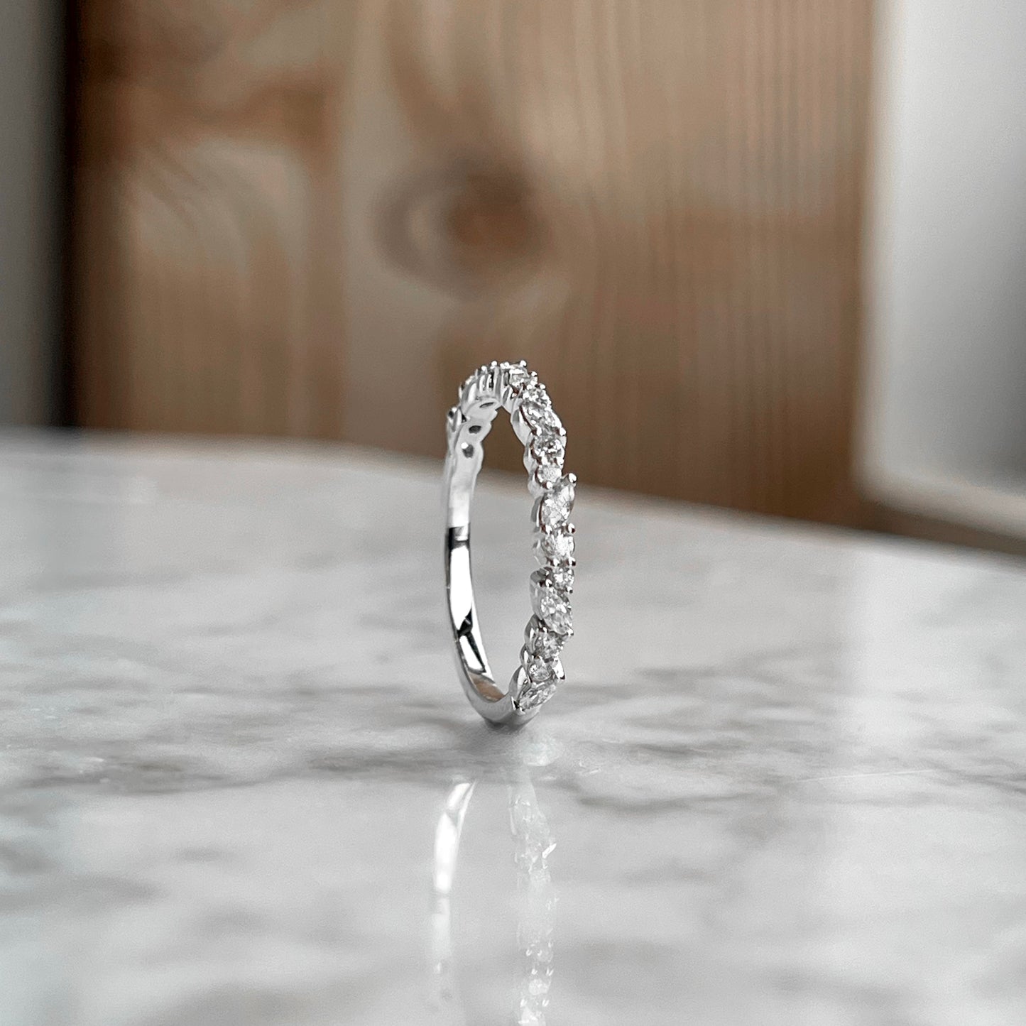 14K Marquise and Round Diamond Band 3/8CTW