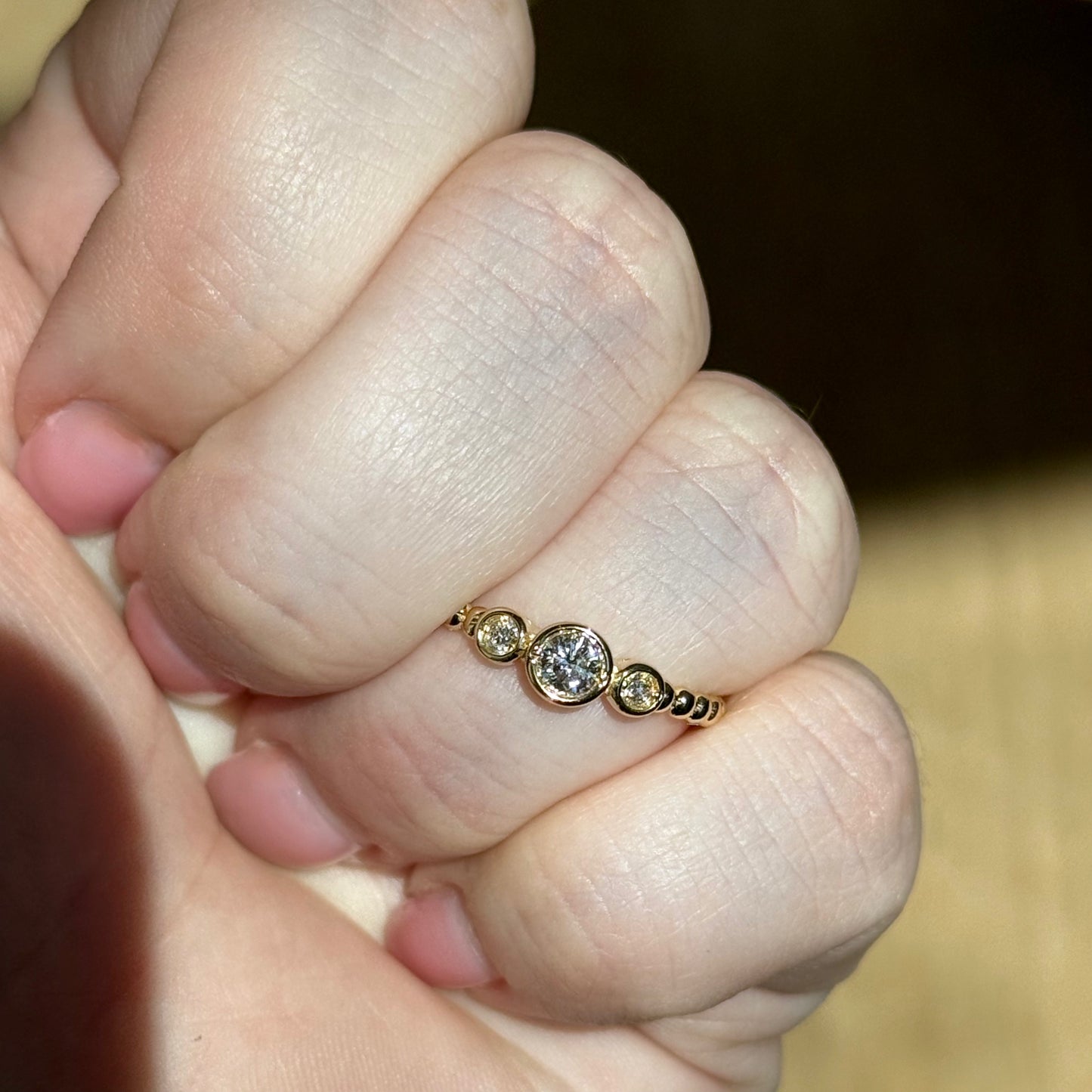 14K Yellow Gold Three Stone Bezel Ring