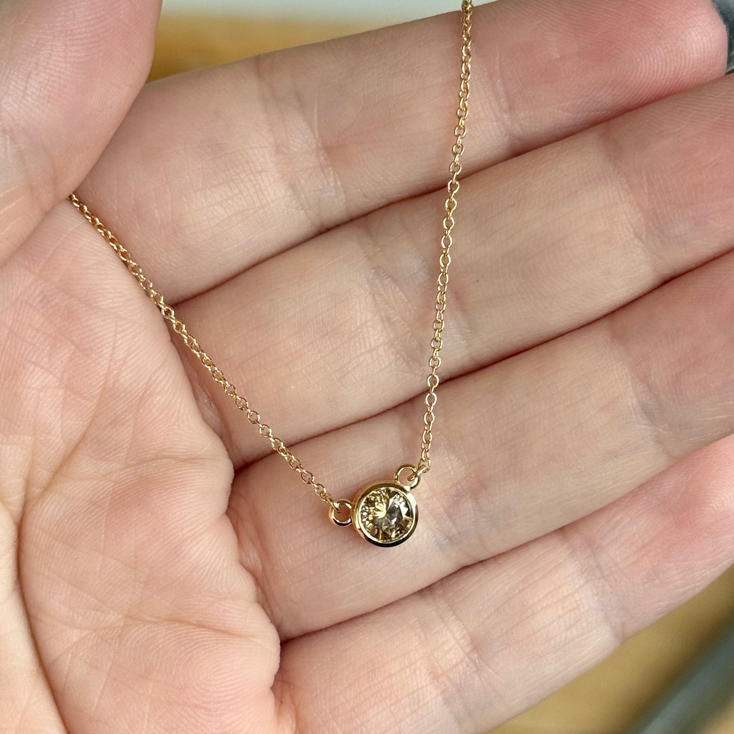 14K Yellow Gold Natural Colored Diamond Solitaire Necklace